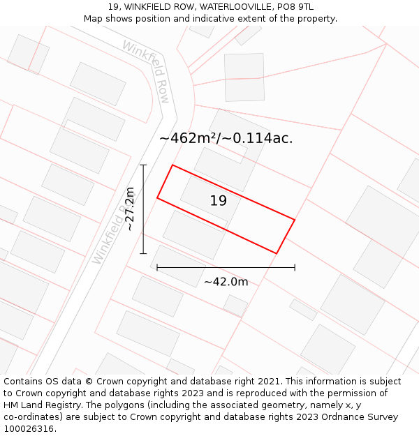 19, WINKFIELD ROW, WATERLOOVILLE, PO8 9TL: Plot and title map