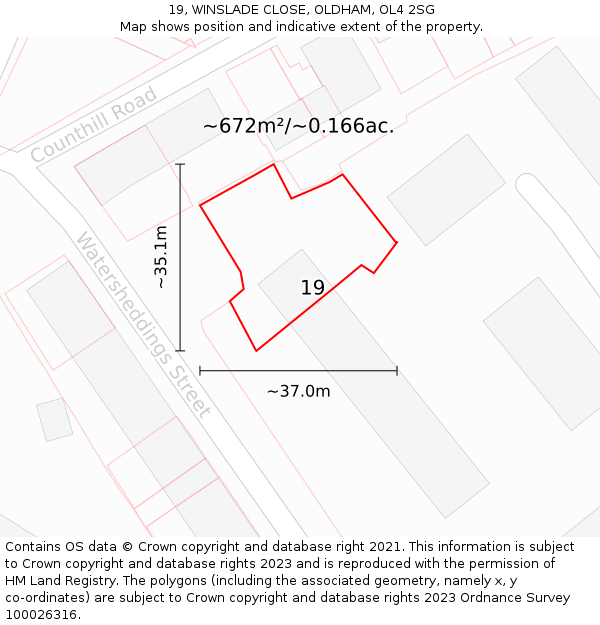 19, WINSLADE CLOSE, OLDHAM, OL4 2SG: Plot and title map