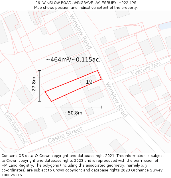 19, WINSLOW ROAD, WINGRAVE, AYLESBURY, HP22 4PS: Plot and title map