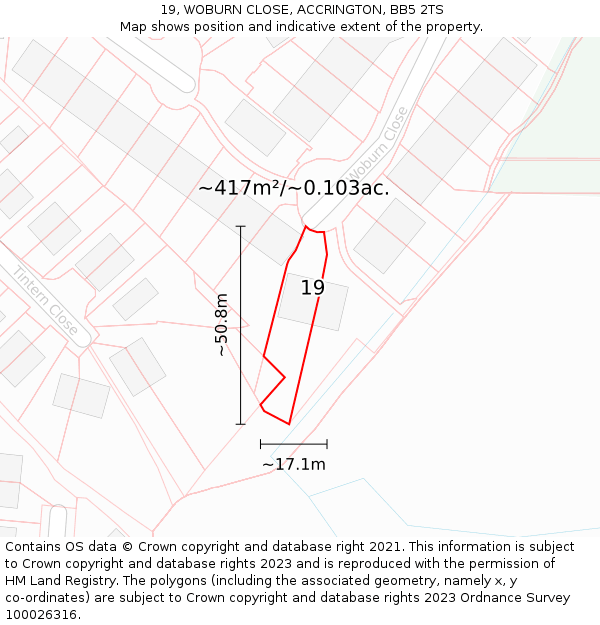 19, WOBURN CLOSE, ACCRINGTON, BB5 2TS: Plot and title map