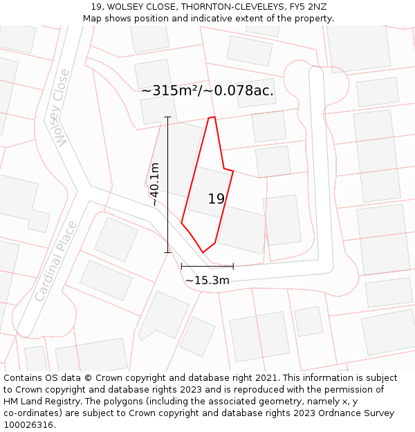 19, WOLSEY CLOSE, THORNTON-CLEVELEYS, FY5 2NZ: Plot and title map
