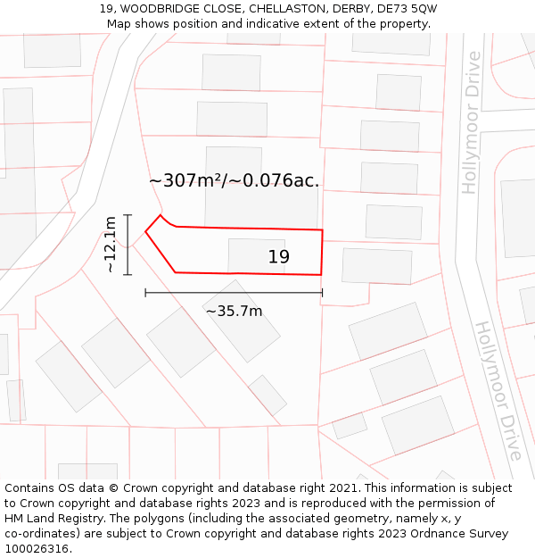 19, WOODBRIDGE CLOSE, CHELLASTON, DERBY, DE73 5QW: Plot and title map