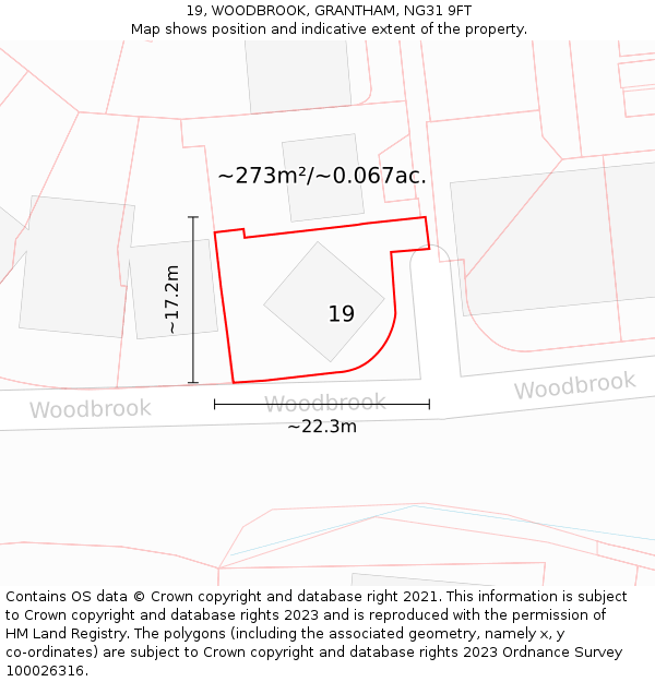 19, WOODBROOK, GRANTHAM, NG31 9FT: Plot and title map