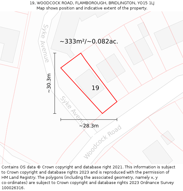19, WOODCOCK ROAD, FLAMBOROUGH, BRIDLINGTON, YO15 1LJ: Plot and title map