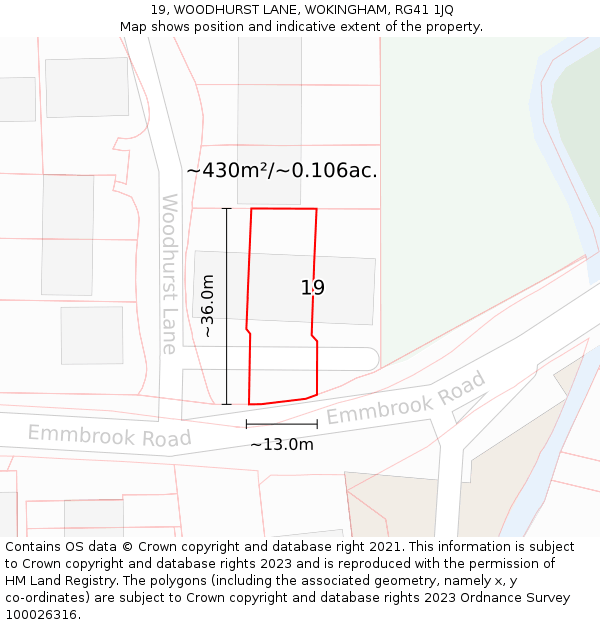 19, WOODHURST LANE, WOKINGHAM, RG41 1JQ: Plot and title map