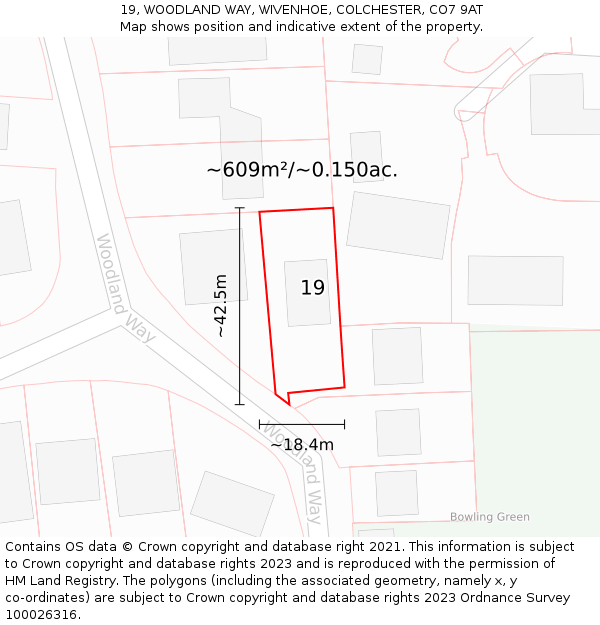 19, WOODLAND WAY, WIVENHOE, COLCHESTER, CO7 9AT: Plot and title map