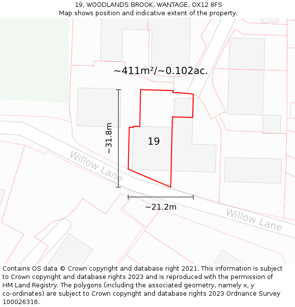 19, WOODLANDS BROOK, WANTAGE, OX12 8FS: Plot and title map
