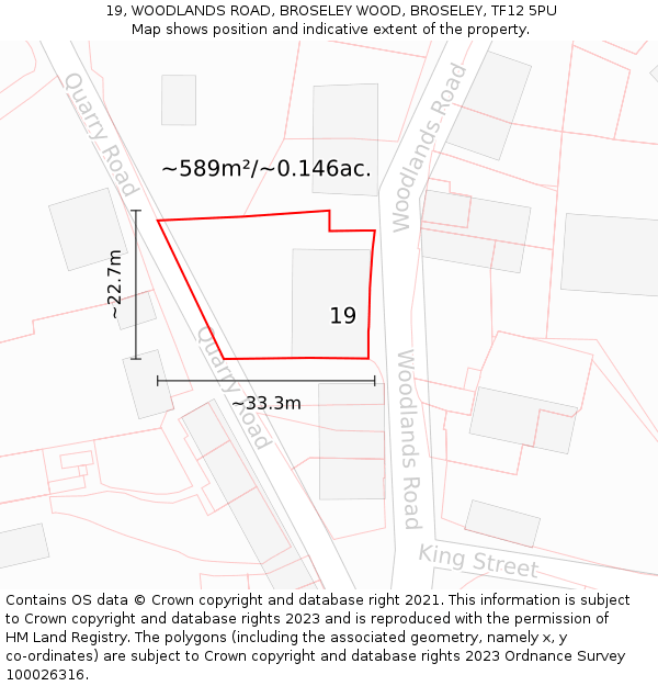 19, WOODLANDS ROAD, BROSELEY WOOD, BROSELEY, TF12 5PU: Plot and title map