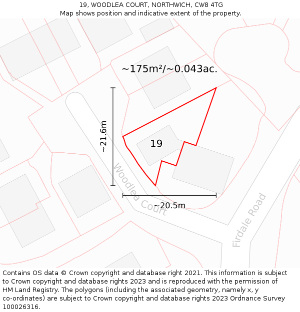 19, WOODLEA COURT, NORTHWICH, CW8 4TG: Plot and title map