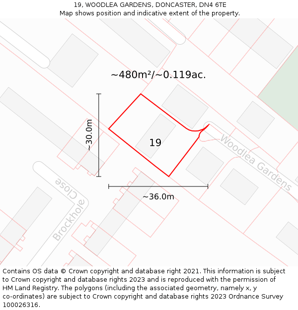 19, WOODLEA GARDENS, DONCASTER, DN4 6TE: Plot and title map