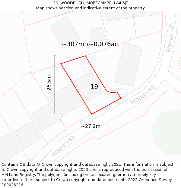 19, WOODRUSH, MORECAMBE, LA4 6JB: Plot and title map