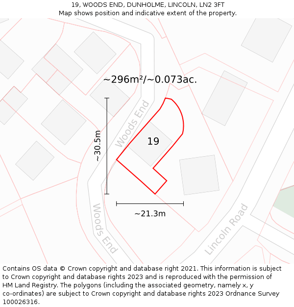 19, WOODS END, DUNHOLME, LINCOLN, LN2 3FT: Plot and title map