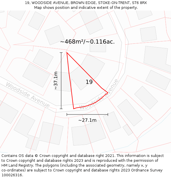 19, WOODSIDE AVENUE, BROWN EDGE, STOKE-ON-TRENT, ST6 8RX: Plot and title map