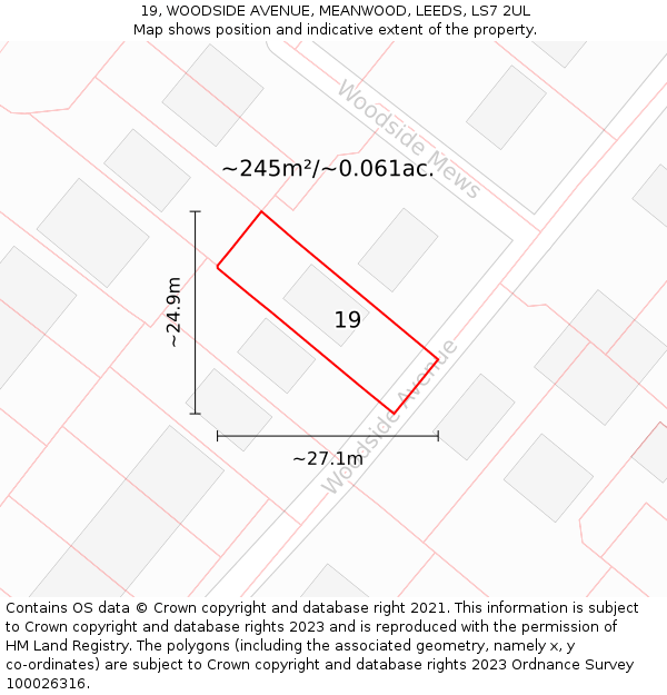 19, WOODSIDE AVENUE, MEANWOOD, LEEDS, LS7 2UL: Plot and title map