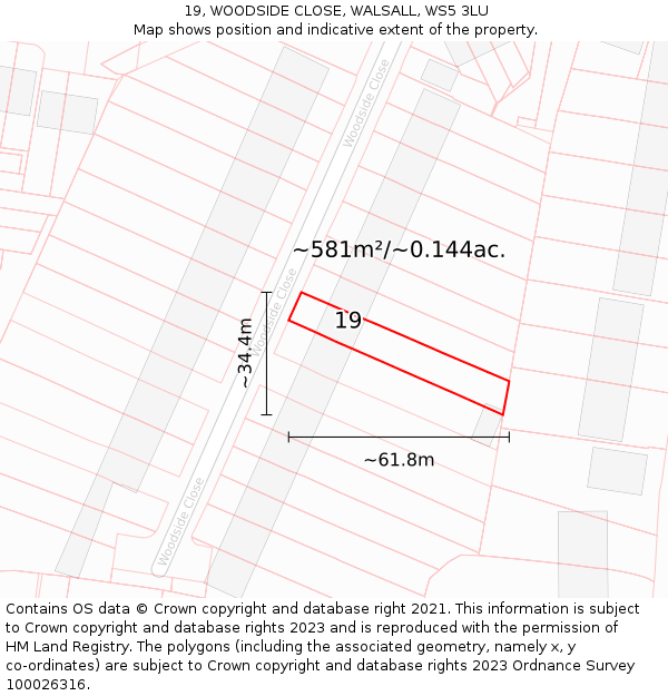 19, WOODSIDE CLOSE, WALSALL, WS5 3LU: Plot and title map