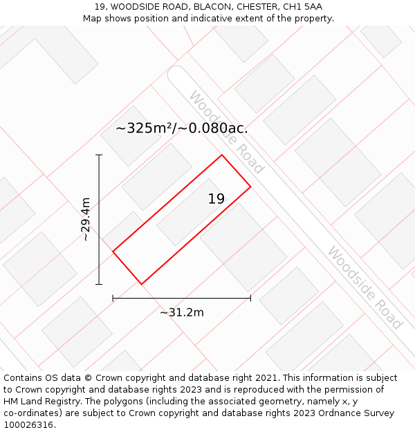 19, WOODSIDE ROAD, BLACON, CHESTER, CH1 5AA: Plot and title map