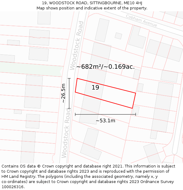 19, WOODSTOCK ROAD, SITTINGBOURNE, ME10 4HJ: Plot and title map