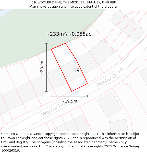 19, WOOLER DRIVE, THE MIDDLES, STANLEY, DH9 6BF: Plot and title map