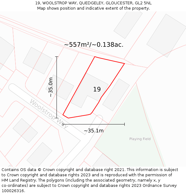 19, WOOLSTROP WAY, QUEDGELEY, GLOUCESTER, GL2 5NL: Plot and title map