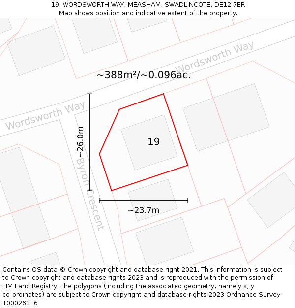 19, WORDSWORTH WAY, MEASHAM, SWADLINCOTE, DE12 7ER: Plot and title map