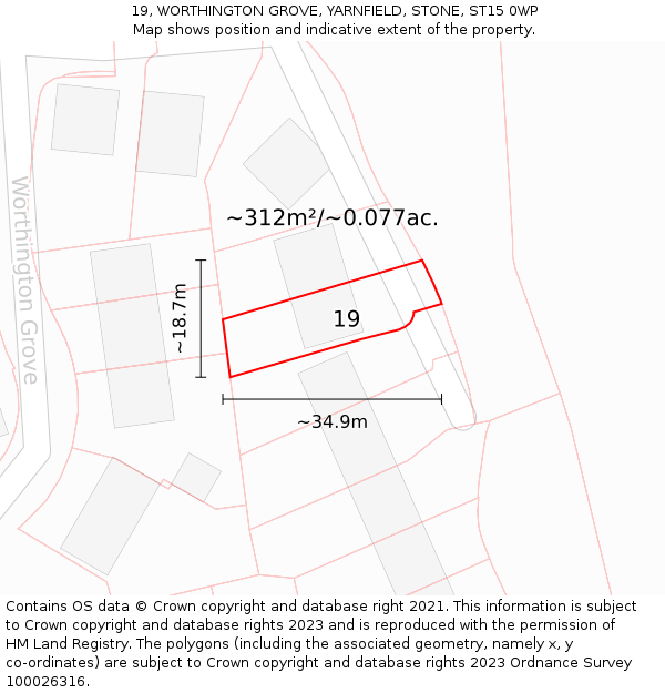 19, WORTHINGTON GROVE, YARNFIELD, STONE, ST15 0WP: Plot and title map