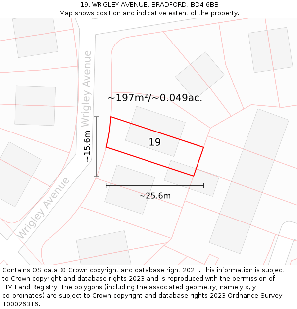 19, WRIGLEY AVENUE, BRADFORD, BD4 6BB: Plot and title map