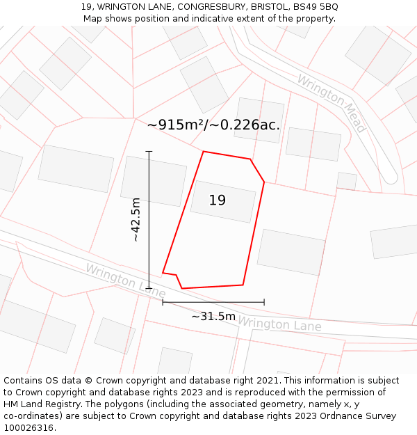 19, WRINGTON LANE, CONGRESBURY, BRISTOL, BS49 5BQ: Plot and title map