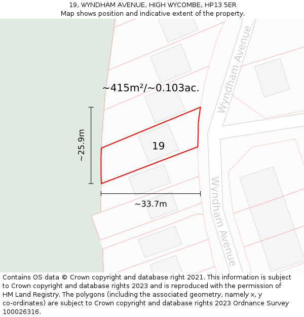 19, WYNDHAM AVENUE, HIGH WYCOMBE, HP13 5ER: Plot and title map
