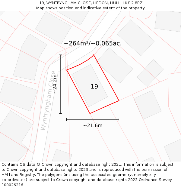 19, WYNTRYNGHAM CLOSE, HEDON, HULL, HU12 8PZ: Plot and title map