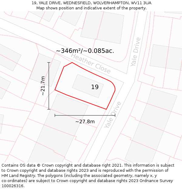 19, YALE DRIVE, WEDNESFIELD, WOLVERHAMPTON, WV11 3UA: Plot and title map