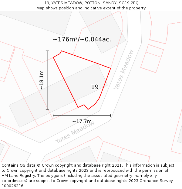 19, YATES MEADOW, POTTON, SANDY, SG19 2EQ: Plot and title map