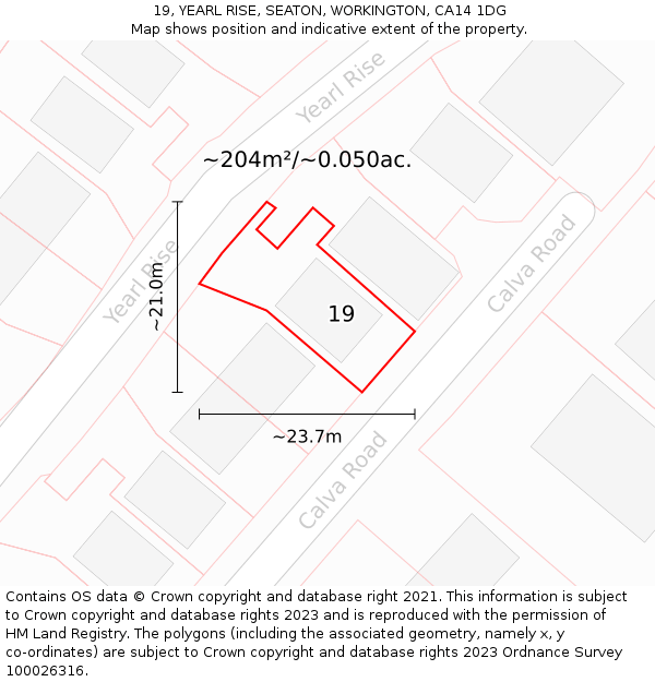 19, YEARL RISE, SEATON, WORKINGTON, CA14 1DG: Plot and title map