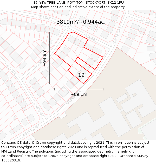 19, YEW TREE LANE, POYNTON, STOCKPORT, SK12 1PU: Plot and title map