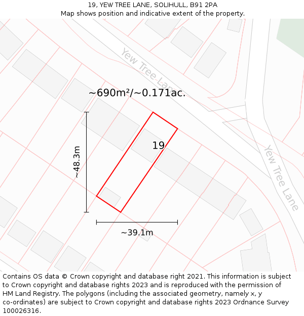 19, YEW TREE LANE, SOLIHULL, B91 2PA: Plot and title map
