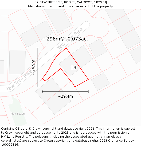 19, YEW TREE RISE, ROGIET, CALDICOT, NP26 3TJ: Plot and title map