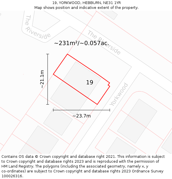 19, YORKWOOD, HEBBURN, NE31 1YR: Plot and title map