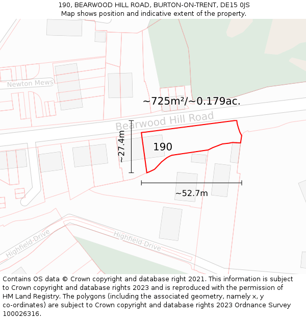 190, BEARWOOD HILL ROAD, BURTON-ON-TRENT, DE15 0JS: Plot and title map