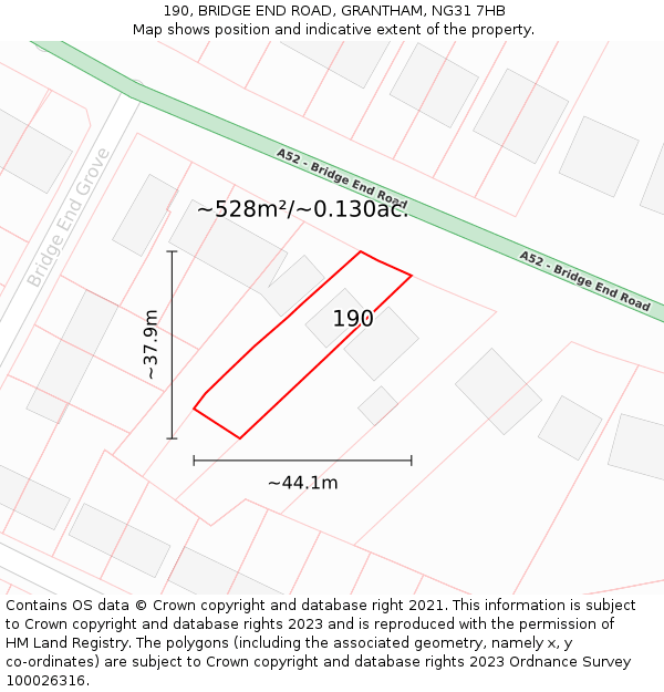 190, BRIDGE END ROAD, GRANTHAM, NG31 7HB: Plot and title map