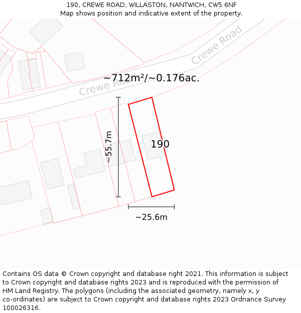 190, CREWE ROAD, WILLASTON, NANTWICH, CW5 6NF: Plot and title map
