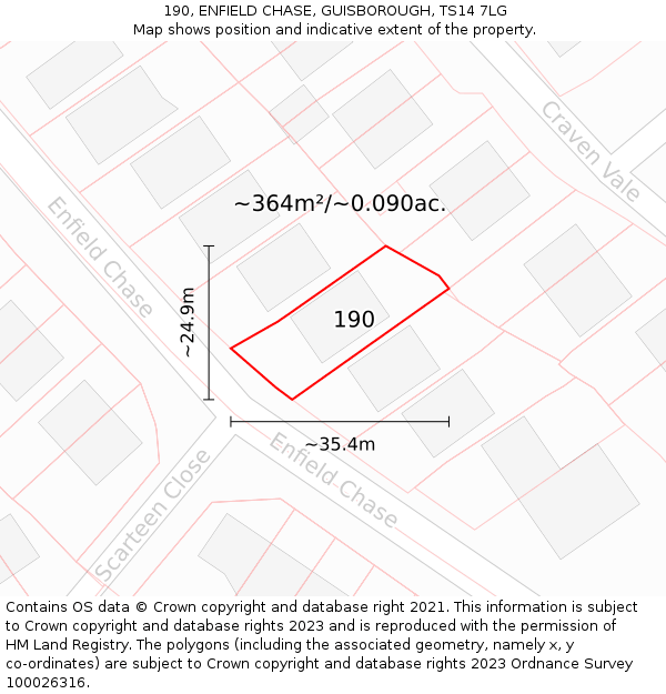 190, ENFIELD CHASE, GUISBOROUGH, TS14 7LG: Plot and title map