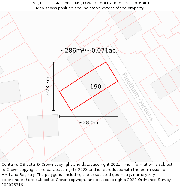 190, FLEETHAM GARDENS, LOWER EARLEY, READING, RG6 4HL: Plot and title map