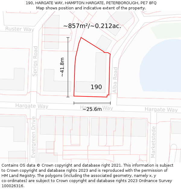 190, HARGATE WAY, HAMPTON HARGATE, PETERBOROUGH, PE7 8FQ: Plot and title map