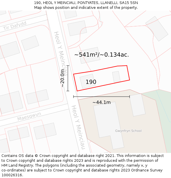 190, HEOL Y MEINCIAU, PONTYATES, LLANELLI, SA15 5SN: Plot and title map
