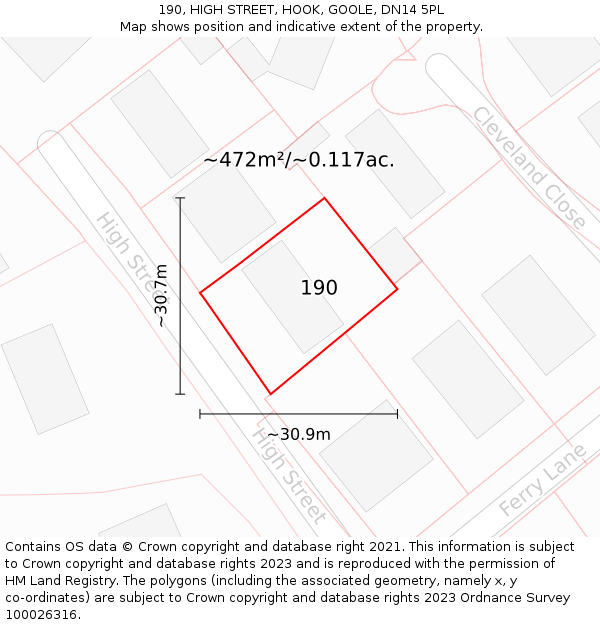 190, HIGH STREET, HOOK, GOOLE, DN14 5PL: Plot and title map