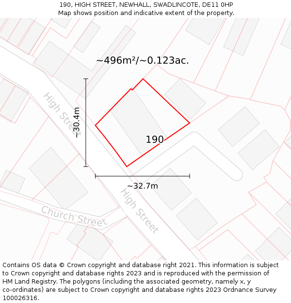 190, HIGH STREET, NEWHALL, SWADLINCOTE, DE11 0HP: Plot and title map