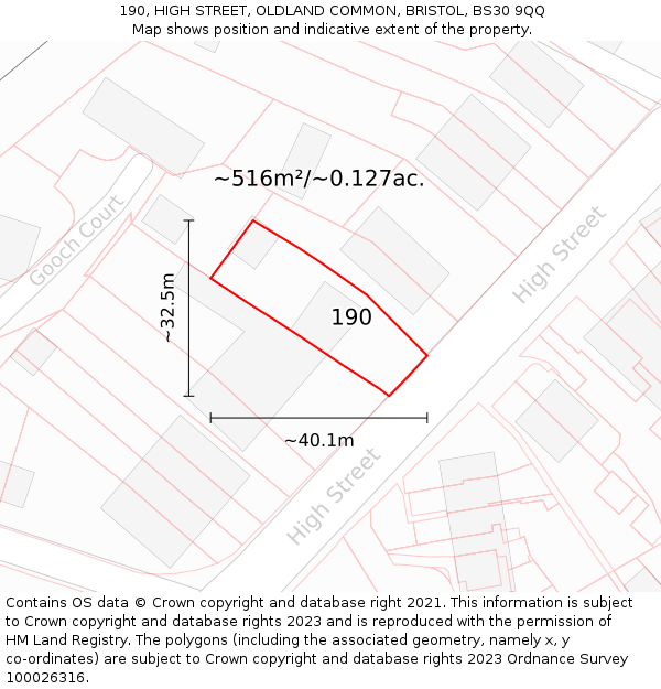 190, HIGH STREET, OLDLAND COMMON, BRISTOL, BS30 9QQ: Plot and title map