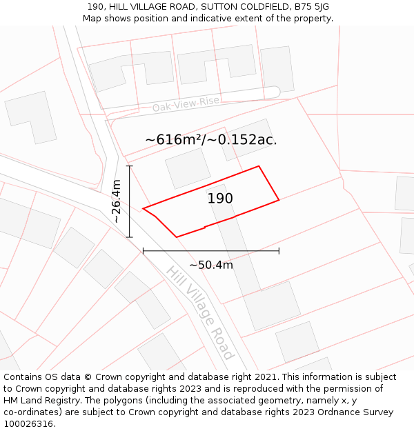 190, HILL VILLAGE ROAD, SUTTON COLDFIELD, B75 5JG: Plot and title map