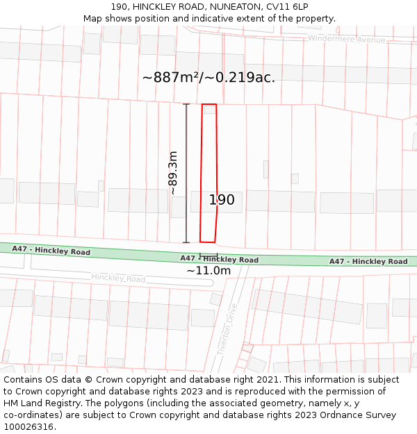 190, HINCKLEY ROAD, NUNEATON, CV11 6LP: Plot and title map