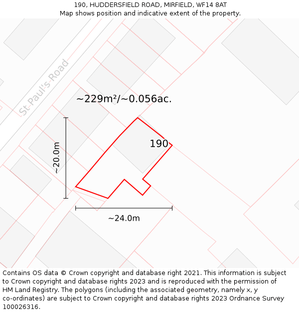 190, HUDDERSFIELD ROAD, MIRFIELD, WF14 8AT: Plot and title map