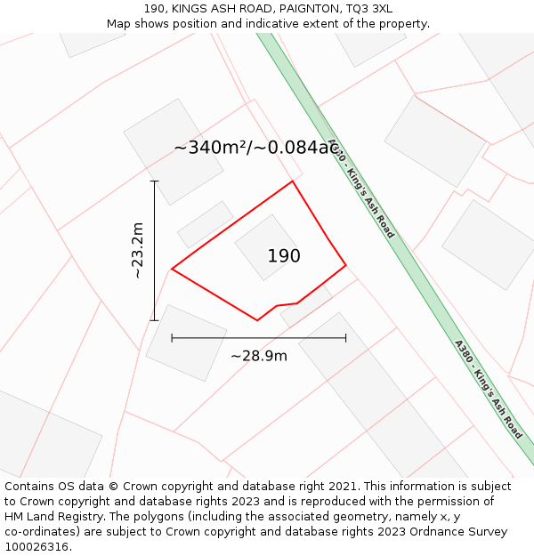 190, KINGS ASH ROAD, PAIGNTON, TQ3 3XL: Plot and title map